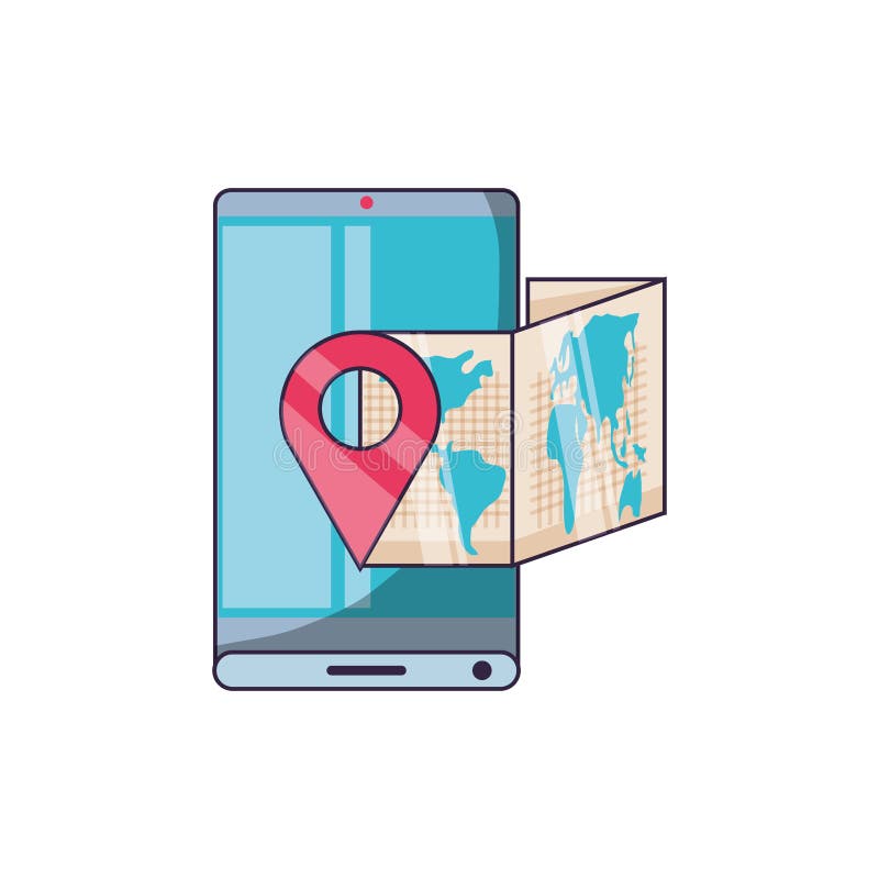 Smartphone with Paper Map Travel App Stock Illustration Illustration