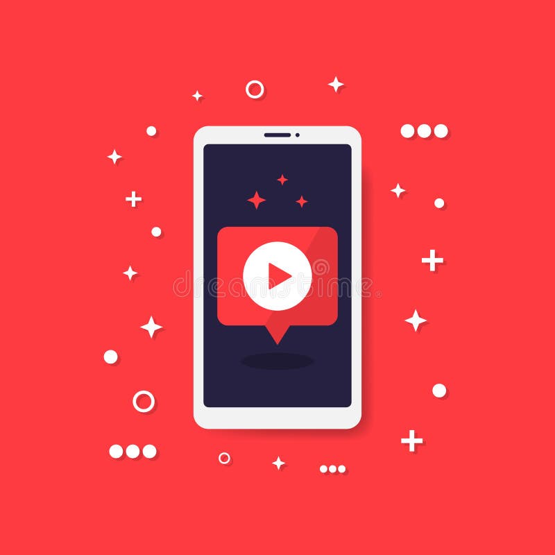 Smartphone with Play Media on the Screen. Vector Video Media Play on