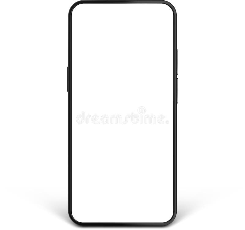 Smartphone realista con pantalla blanca en blanco que muestra la imagen perfecta para mostrar sitios web de aplicaciones móviles o stock de ilustración