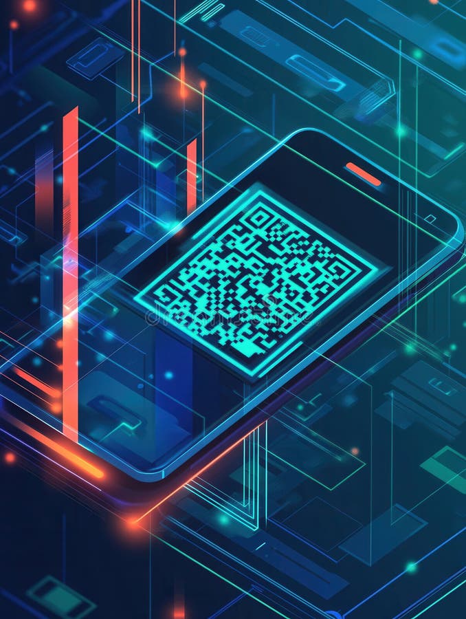 Smartphone scans QR code for order pickup in a futuristic interface using advanced technology and seamless design royalty free stock image