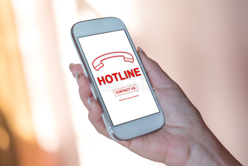 Hotline Concept on a Smartphone Stock Photo Image of hand, mobile