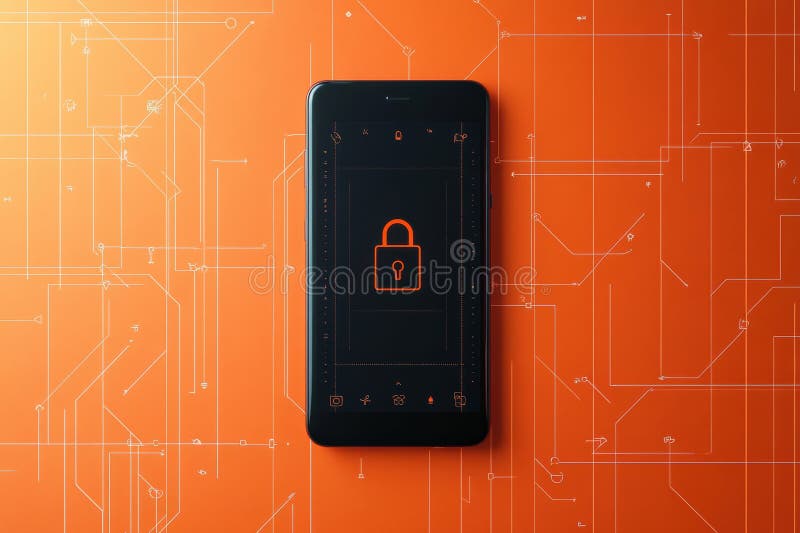 A smartphone screen showcases a lock icon, symbolizing security measures and digital privacy in a tech-driven royalty free stock image