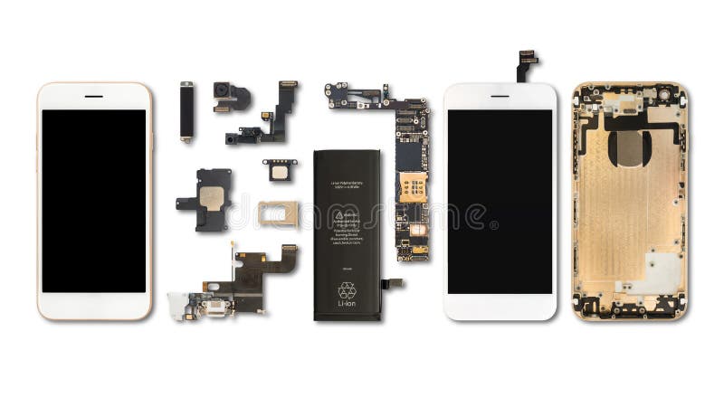 Smartphone składniki odizolowywają na bielu fotografia stock Smartphone składniki odizolowywają na bielu fotografia stock