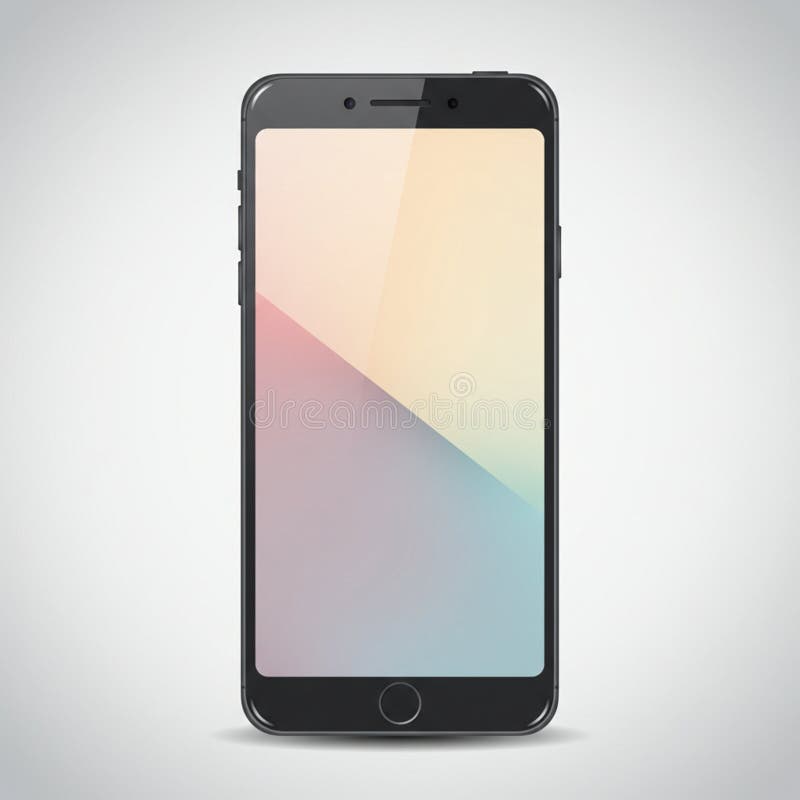 A smartphone with a sleek black frame and a large touchscreen displays a gradient stock illustration