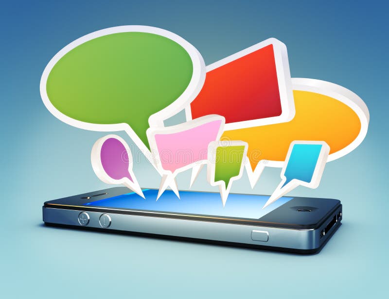 Smartphone with social media chat bubbles or speech bubbles