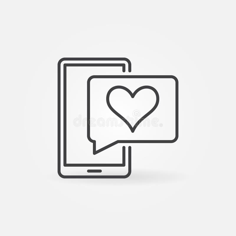 Smartphone and Speech Bubble with Heart vector line icon stock illustration