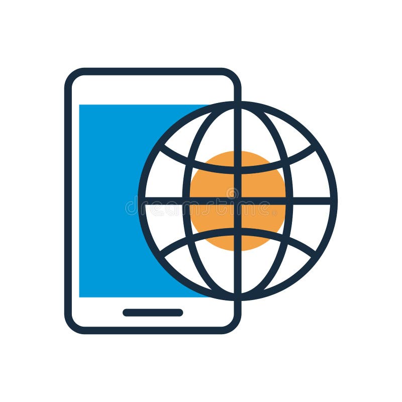 Smartphone with sphere browser fill style stock illustration