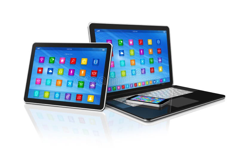 Smartphone, Tablet Pc De Digitas E Portátil Ilustração Stock Smartphone, Tablet Pc De Digitas E Portátil Ilustração Stock