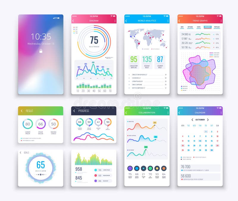 Smartphone UI. Mobile vector graphic ui and ux design, apps digital lifestyle apps interface template set stock illustration