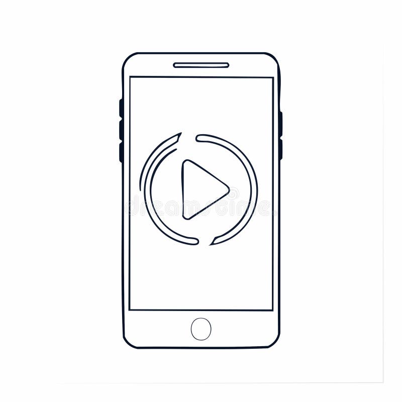 Smartphone Video Player Line Art Icon vector illustration