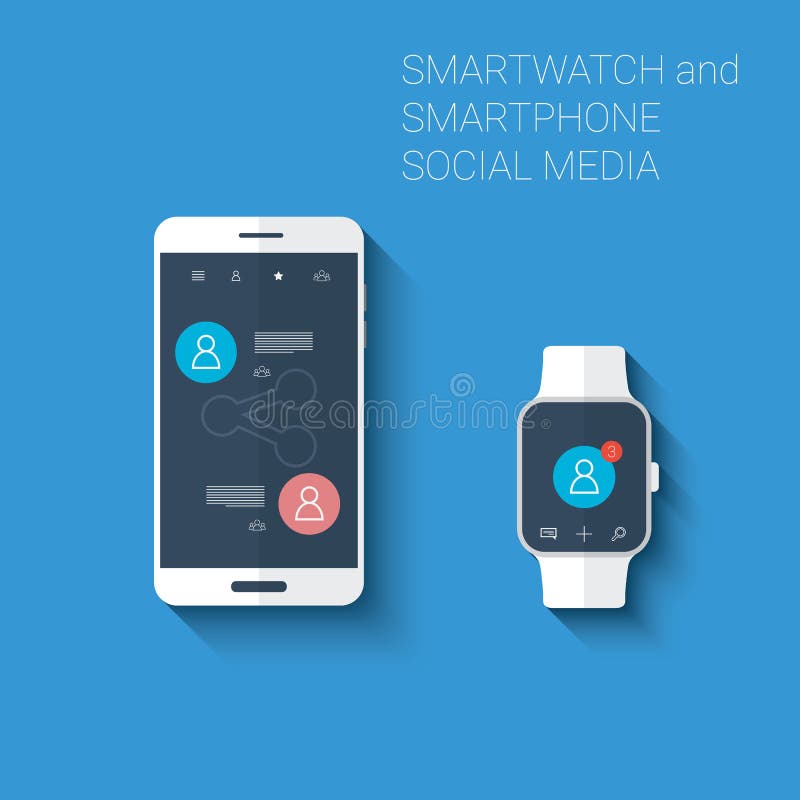 Smartphone y equipo social de los iconos de la interfaz de usuario de las redes del smartwatch medios Concepto usable de la tecno libre illustration Smartphone y equipo social de los iconos de la interfaz de usuario de las redes del smartwatch medios Concepto usable de la tecno libre illustration