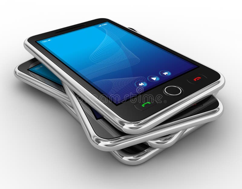 Smartphones móviles negros - 3d rinden stock de ilustración Smartphones móviles negros - 3d rinden stock de ilustración