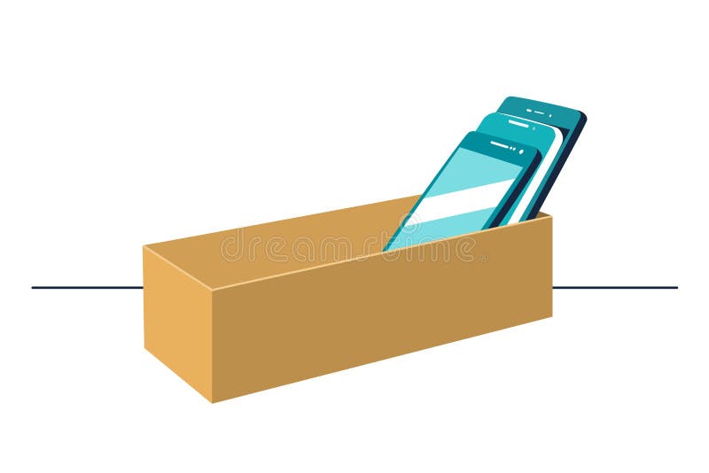 Smartphones in scatola di cartone che simbolizza concetto digitale della disintossicazione Rifiuto dei telefoni cellulari, segno royalty illustrazione gratis Smartphones in scatola di cartone che simbolizza concetto digitale della disintossicazione Rifiuto dei telefoni cellulari, segno royalty illustrazione gratis