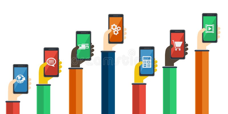 Smartphones w rękach Mobilny apps pojęcie wektor royalty ilustracja Smartphones w rękach Mobilny apps pojęcie wektor royalty ilustracja