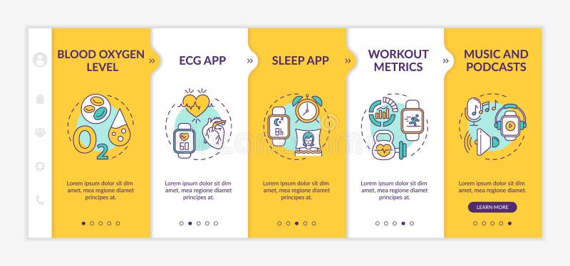 Smartwatch functions onboarding vector template royalty free illustration