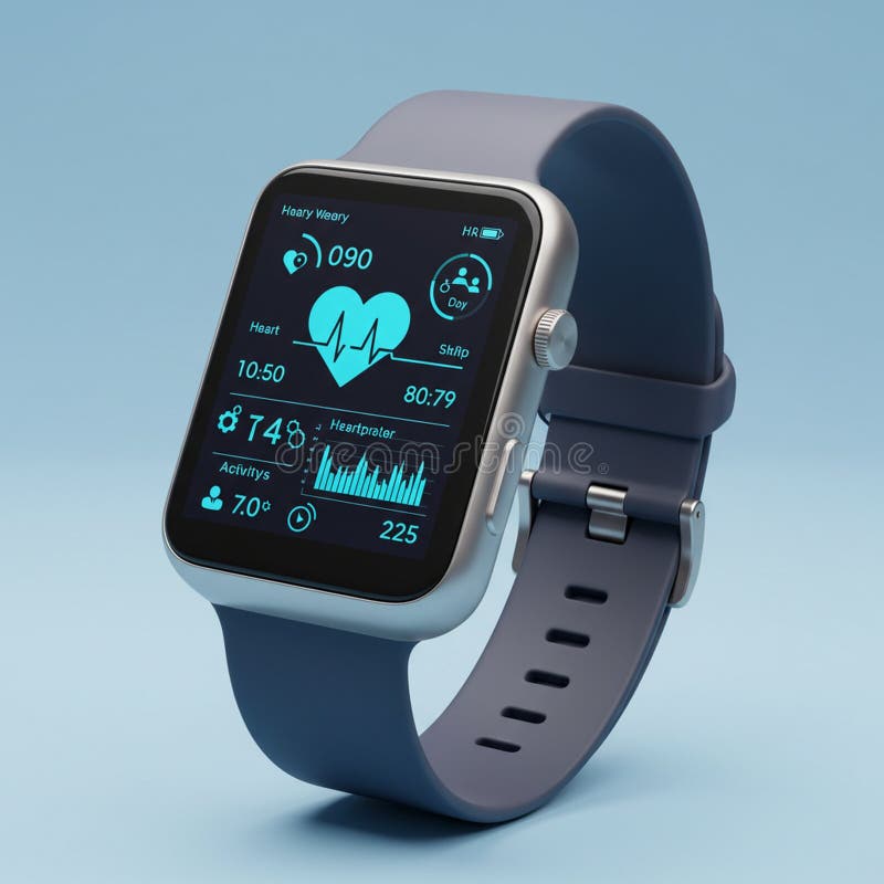Smartwatch med en rektangulär skärm med rundade kanter. Skärmvisning stock illustrationer