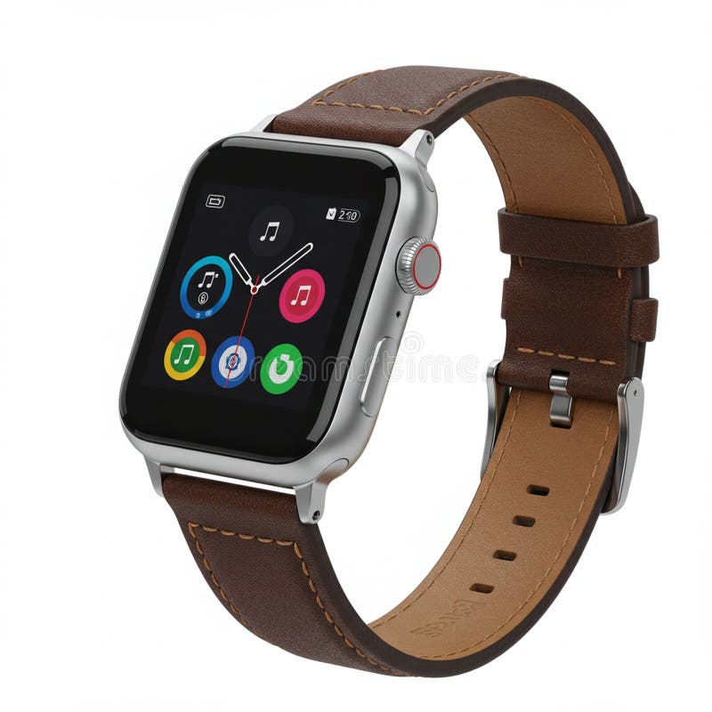 Smartwatch med en silvermetallväska och en rektangulär pekskärm med stock illustrationer