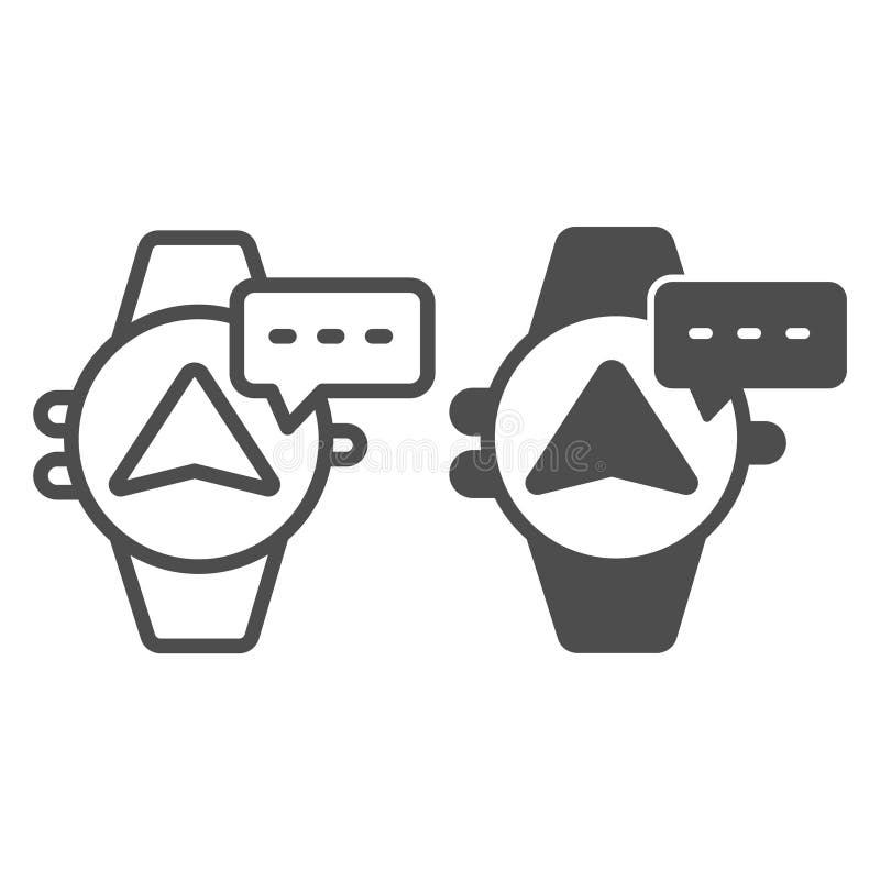 Smartwatch with navigation pointer and message line and solid icon, neural dataset concept. Vector graphics. Wearable vector illustration