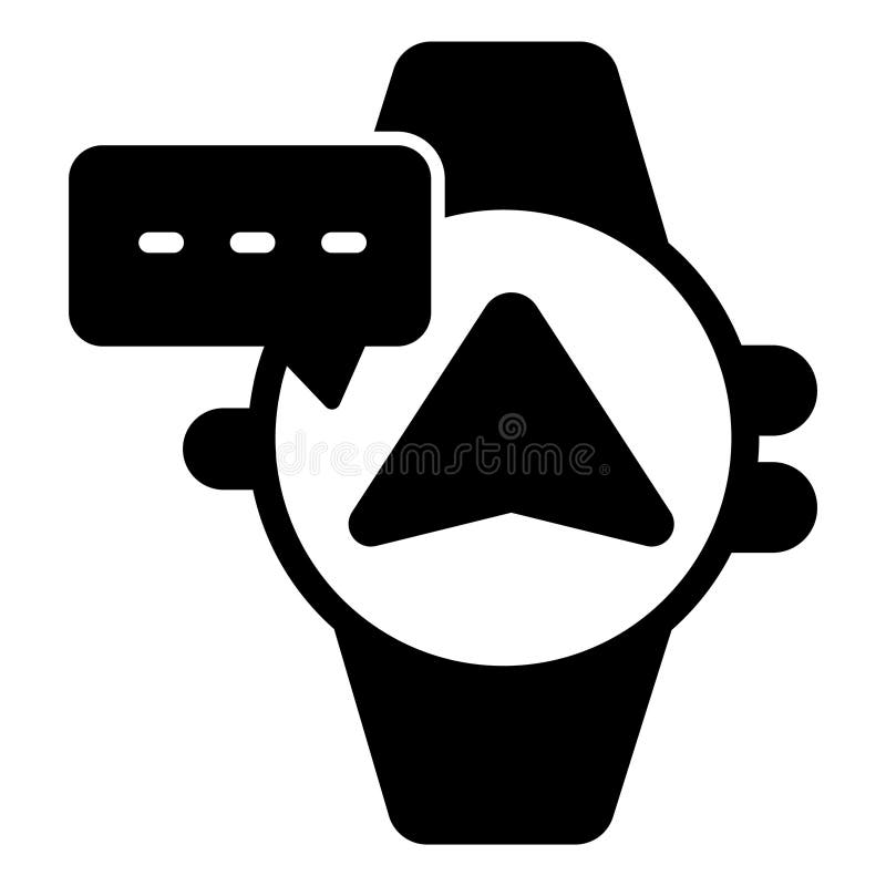 Smartwatch with navigation pointer and message solid icon, neural dataset concept. Vector graphics. Wearable electronics royalty free illustration