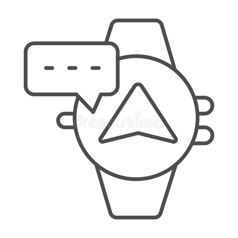 Smartwatch with navigation pointer and message thin line icon, neural dataset concept. Vector graphics. Wearable stock illustration