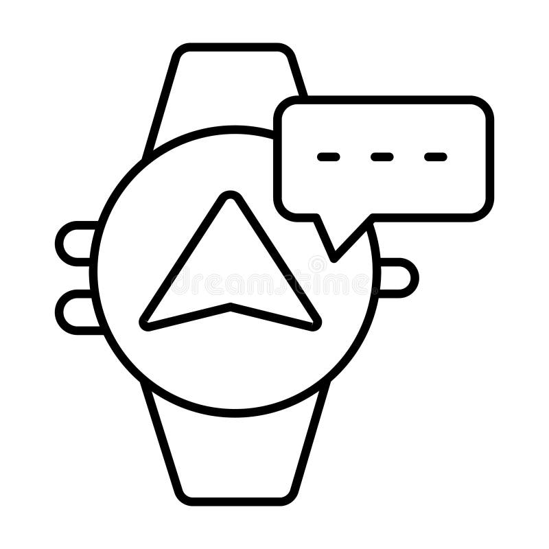 Smartwatch with navigation pointer and message thin line icon, neural dataset concept. Vector graphics. Wearable royalty free illustration