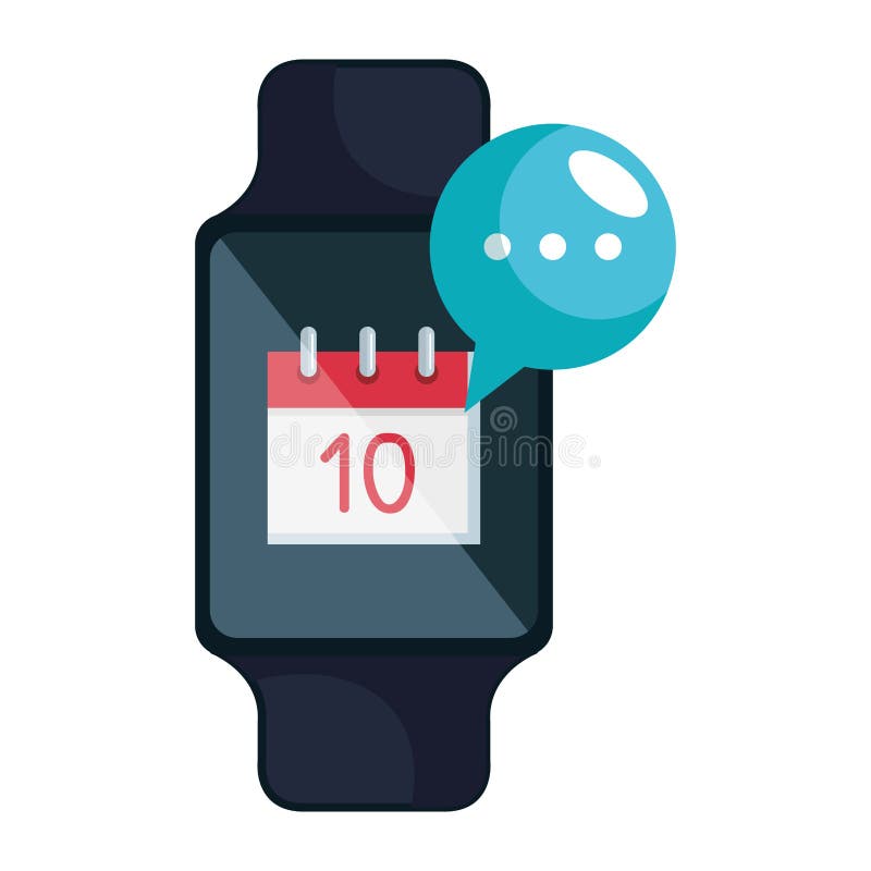 Smartwatch with Speech Bubble and Calendar Stock Illustration