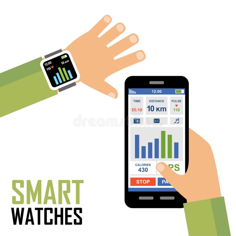 Smartwatch su un'applicazione dell'inseguitore di forma fisica del polso royalty illustrazione gratis Smartwatch su un'applicazione dell'inseguitore di forma fisica del polso royalty illustrazione gratis
