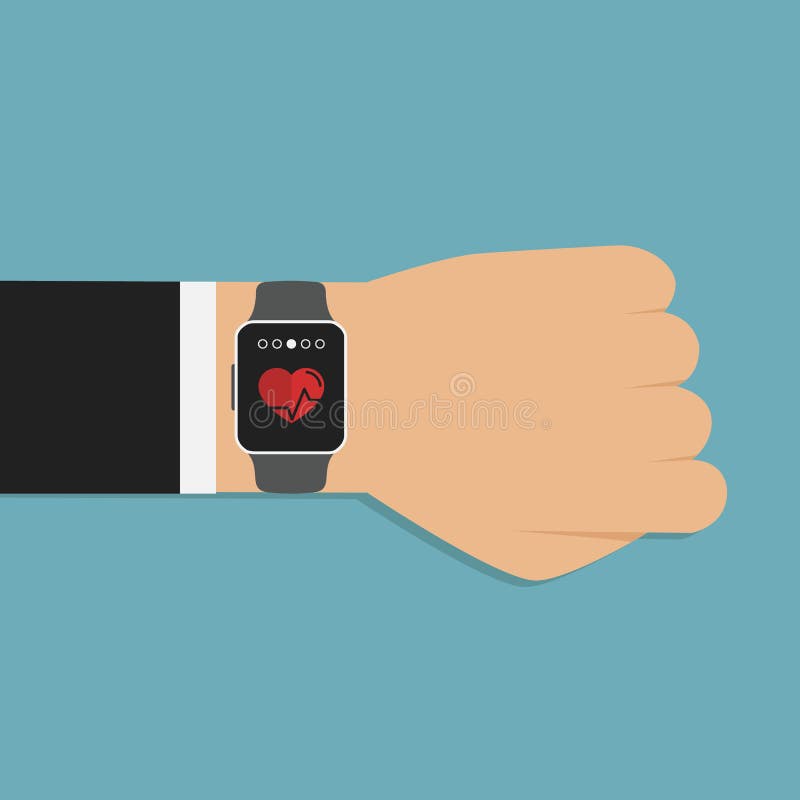 Smartwatch στον καρπό που επιδεικνύει τους κτύπους της καρδιάς App ικανότητας εικονίδιο Άτομο το σύγχρονο smartwatch που απομονών διανυσματική απεικόνιση Smartwatch στον καρπό που επιδεικνύει τους κτύπους της καρδιάς App ικανότητας εικονίδιο Άτομο το σύγχρονο smartwatch που απομονών διανυσματική απεικόνιση