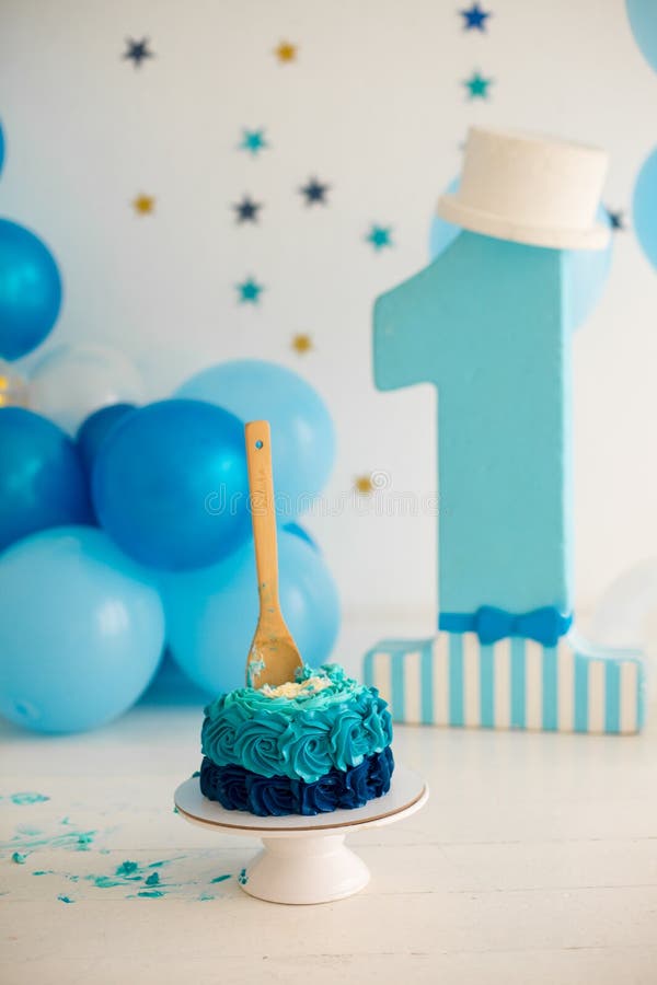Smash cake first year blue stock photography