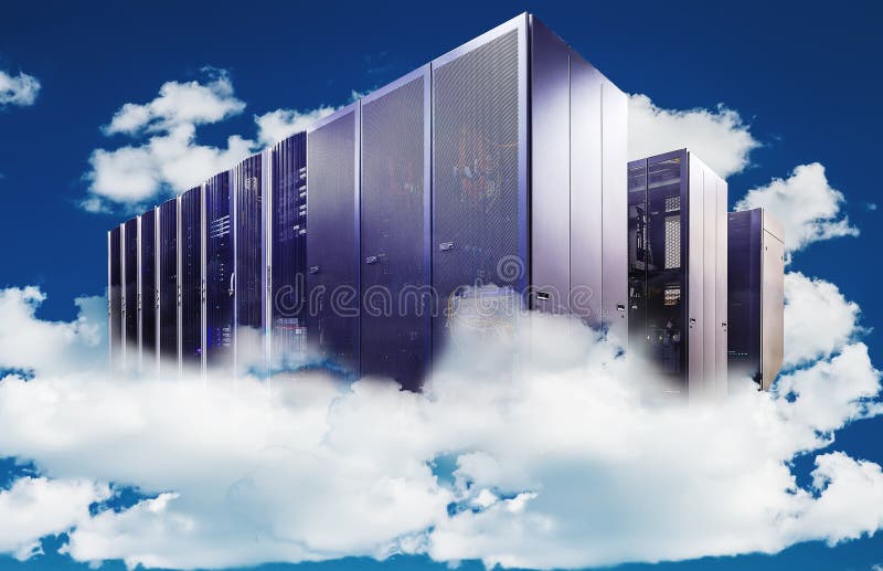 A server or mainframe computers on a cloud, data center, cloud computing and IT concept. A server or mainframe computers on a cloud, data center, cloud computing and IT concept.
