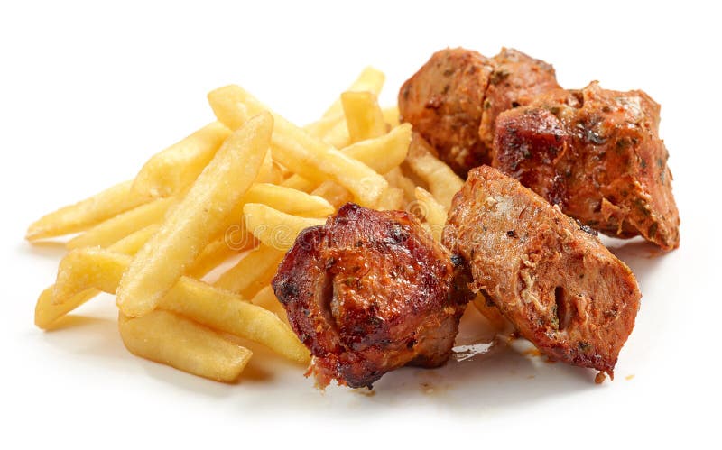 Smażący wieprzowiny kebab i grule zdjęcia royalty free