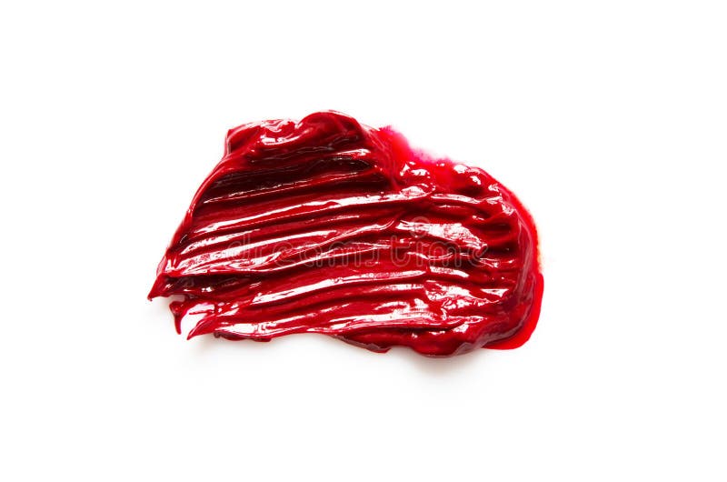 Smear and texture of red lipstick or oil paint isolated on white background. stock image Smear and texture of red lipstick or oil paint isolated on white background. stock image