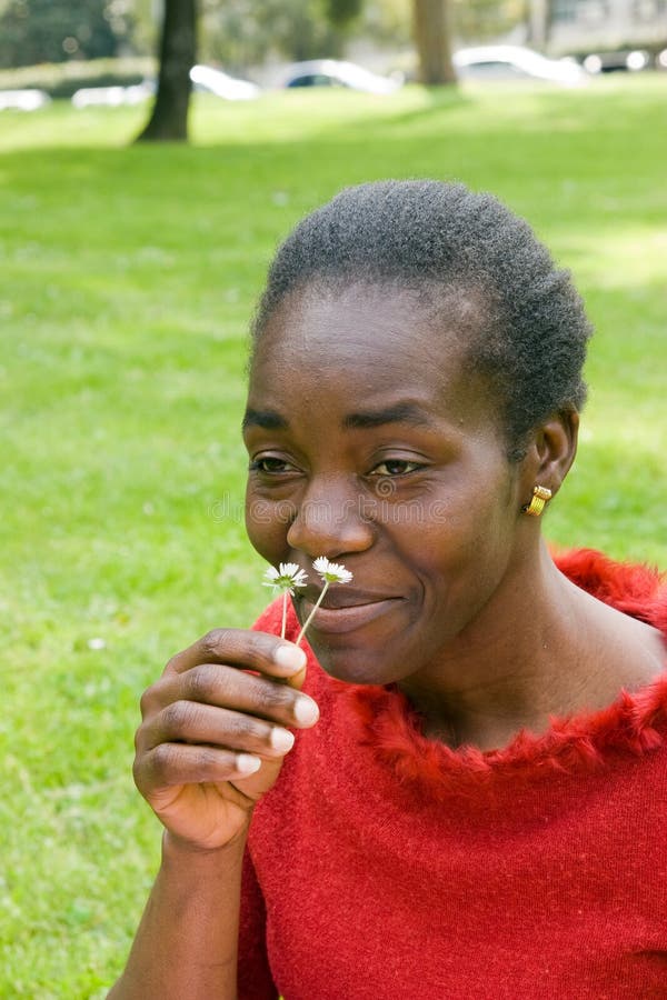 Smelling flowers