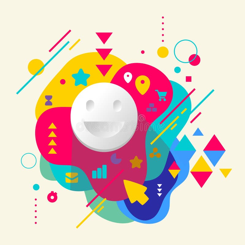 Smile on abstract colorful spotted background with different ele stock illustration