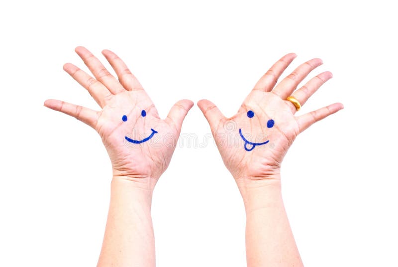 Smile on the hand for happy concept.