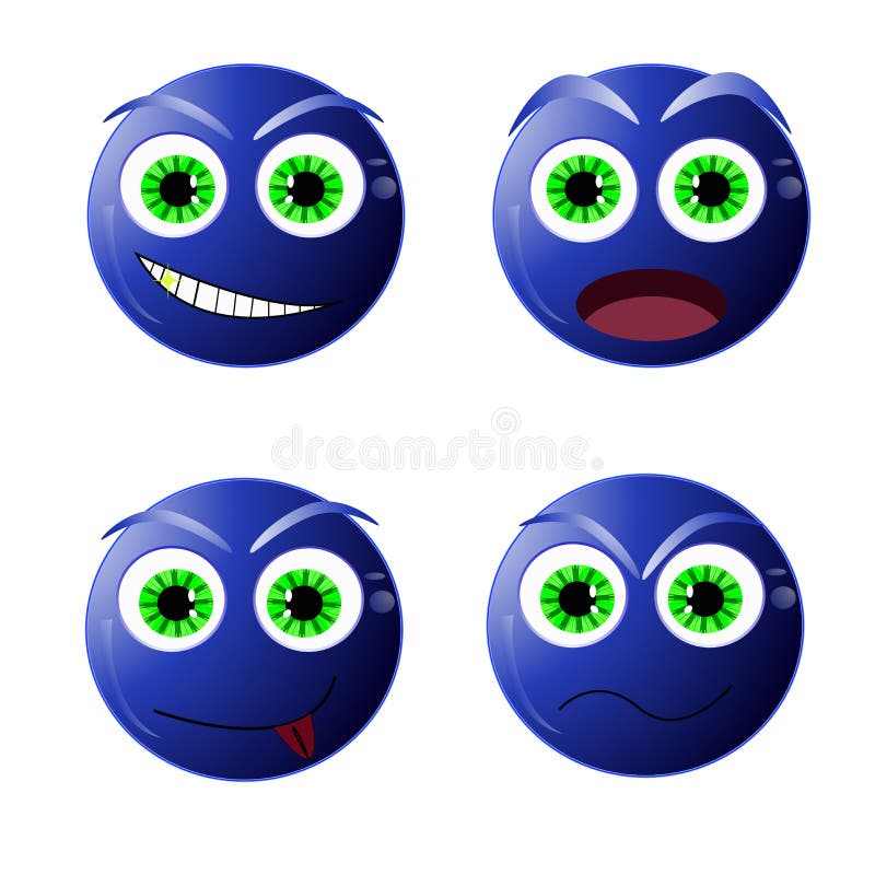 Smiley azules de la diversión, ejemplo del vector. Smiley azules de la diversión hermosa, vector