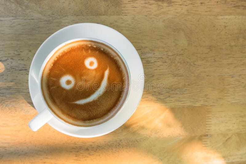 Smiley Coffee Latte, Good Morning Face. Stock Photo Image of good, wood 176461780