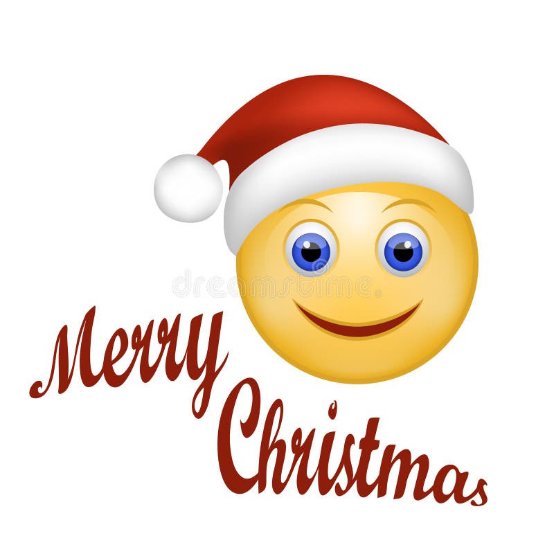 Smiley Face Happy Santa Claus. Face Emoticon Wearing Santa Hat. Stock