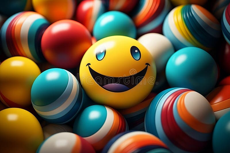 A Smiley Face Surrounded by Colorful Balls Stock Illustration ...