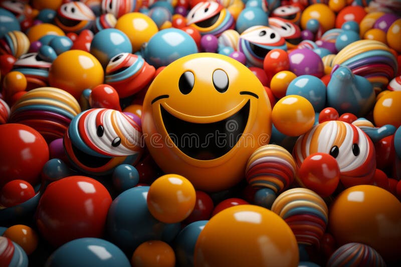 A Smiley Face Surrounded by Colorful Balls Stock Illustration ...