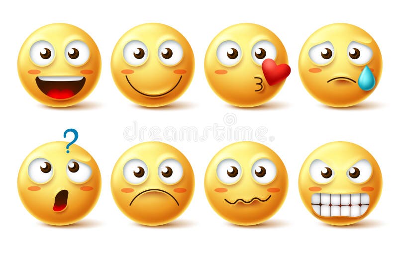 Smiley face vector character set. Smiley emoticons and emoji with different facial expression