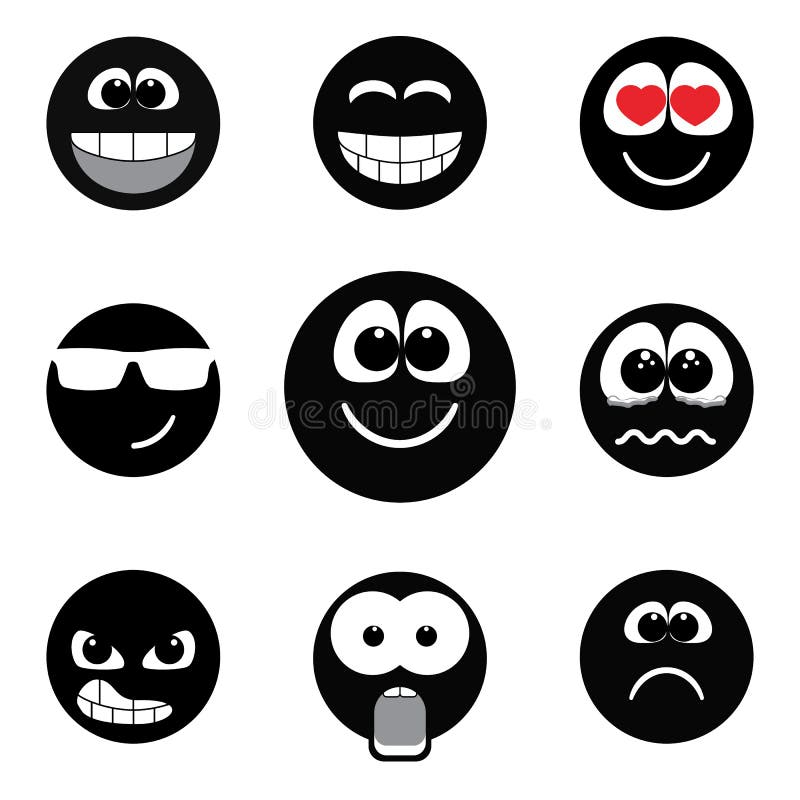 Smiley Faces Expressing Different Feelings Black And White Version