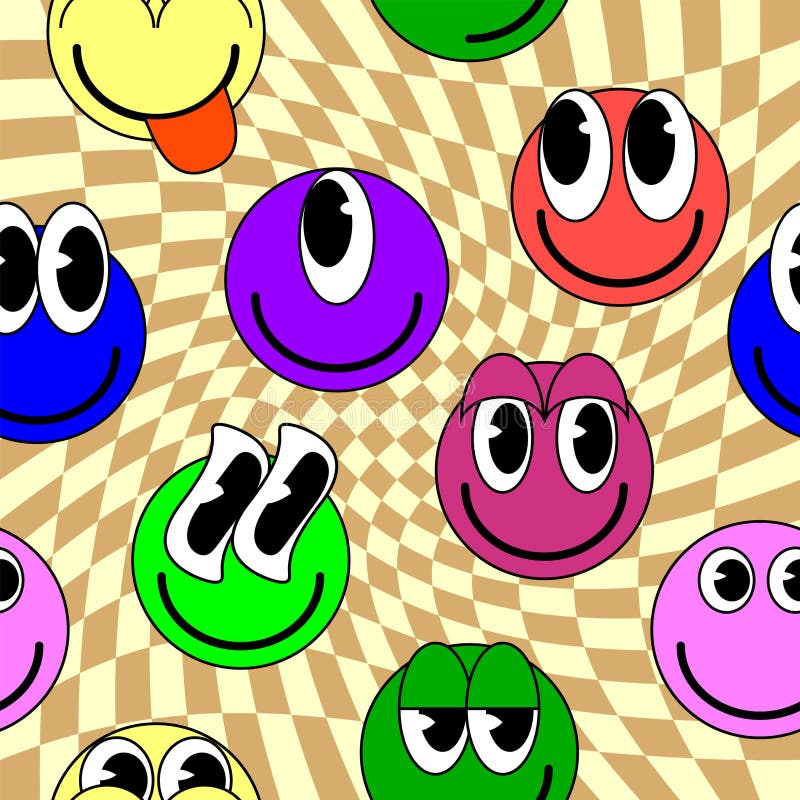 Funny smile crazy melted face seamless pattern art Vector illustration  psychedelic retrro graphic Positive good vibes smiley faces acid high  melt trip wallpaper seamless pattern Y2K aesthetic 12788504 Vector Art  at Vecteezy