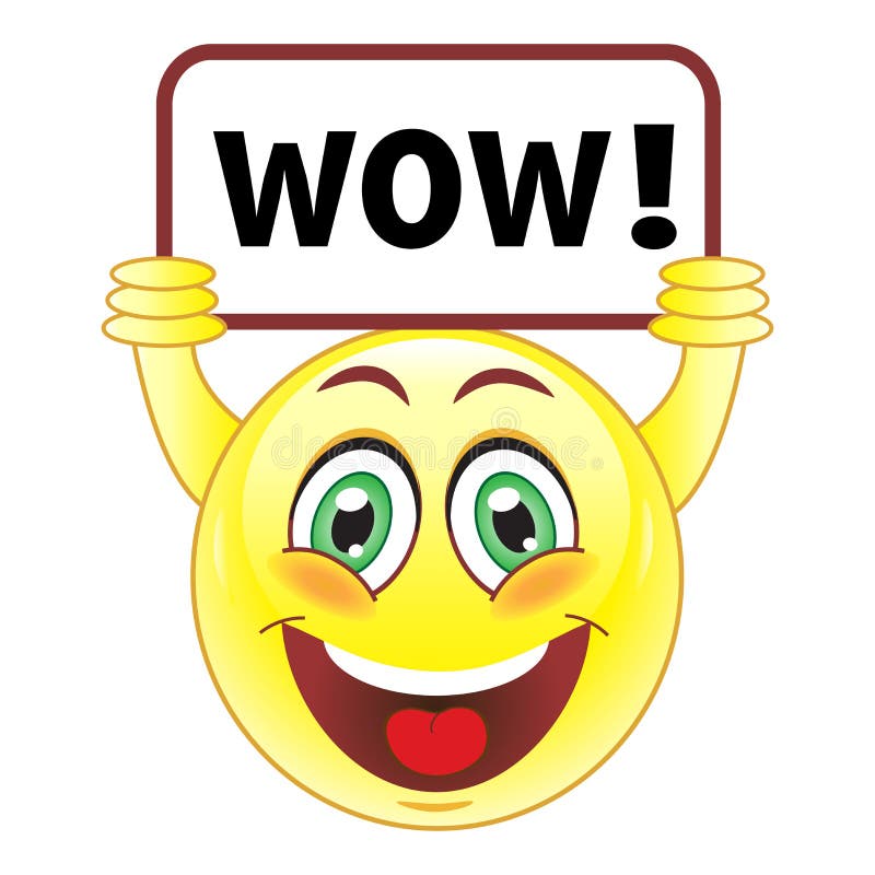 Smiley mit wow Zeichen vektor abbildung. Illustration von geöffnet