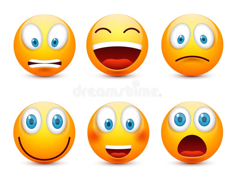 Smiley, Sistema Del Emoticon Cara Amarilla Con Emociones, Humor Expresión  Facial, Emoji Realista Caras Tristes, Felices, Enojadas Ilustración del  Vector - Ilustración de canto, boca: 135063552