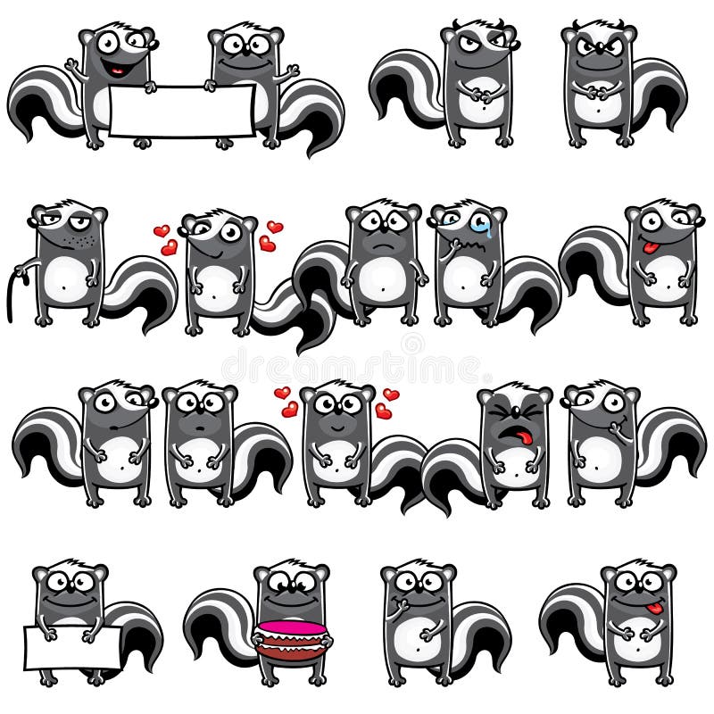 Smiley skunks individually grouped for easy copy-n-paste. Smiling skunk vectors