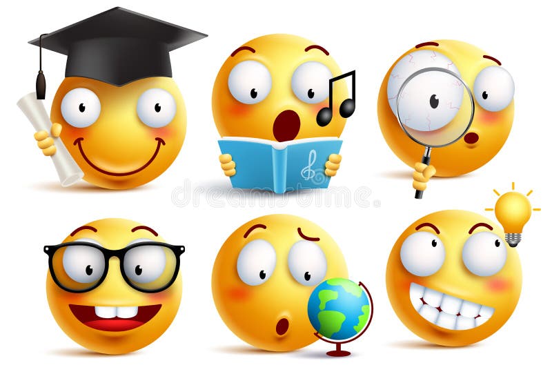 Smileygesichtsstudenten-Vektor Emoticons stellten mit Gesichtsausdrücken ein stock abbildung Smileygesichtsstudenten-Vektor Emoticons stellten mit Gesichtsausdrücken ein stock abbildung