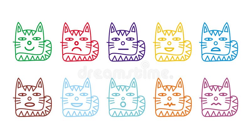 10 smileyikonen in Form von lustigen Katzen lizenzfreie abbildung 10 smileyikonen in Form von lustigen Katzen lizenzfreie abbildung