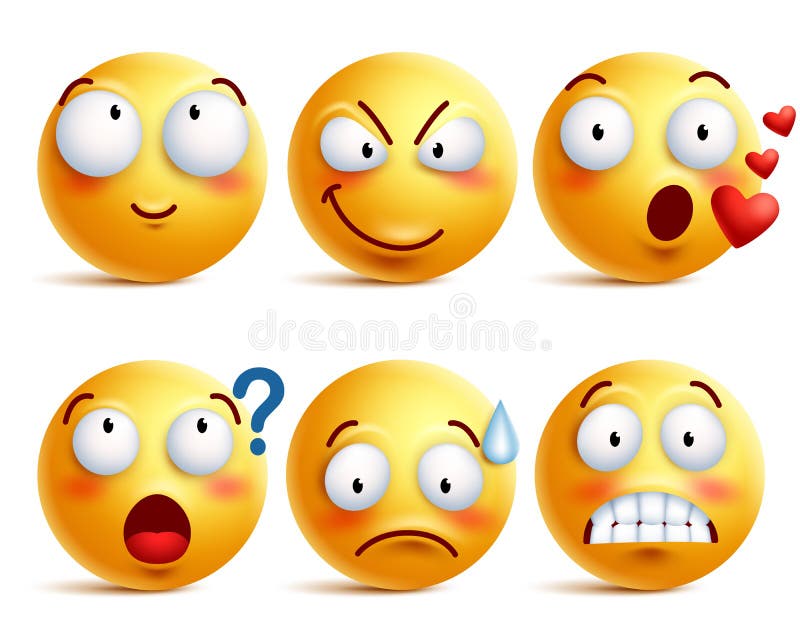 Smileys vector комплект Желтые сторона или смайлики smiley с выражениями лица иллюстрация штока