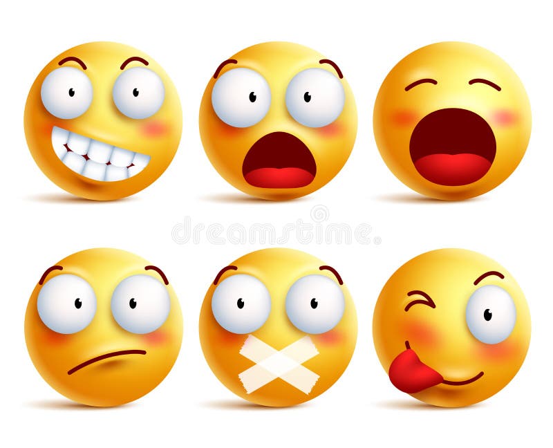 Smileys vector комплект Значки или смайлики стороны Smiley с выражениями лица иллюстрация вектора